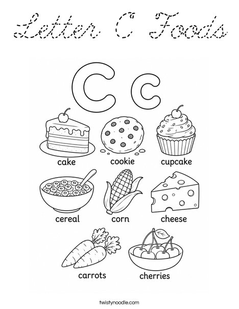 Letter C Foods Coloring Page