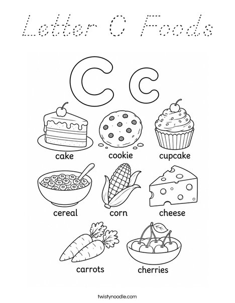 Letter C Foods Coloring Page