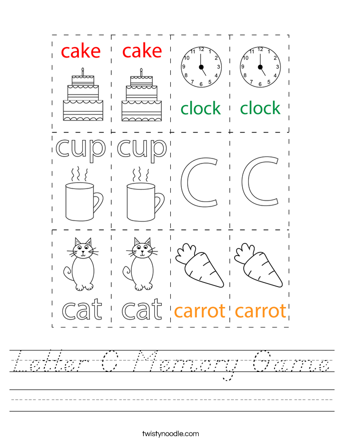 Letter C Memory Game Worksheet