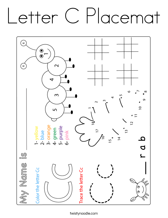 Letter C Placemat Coloring Page