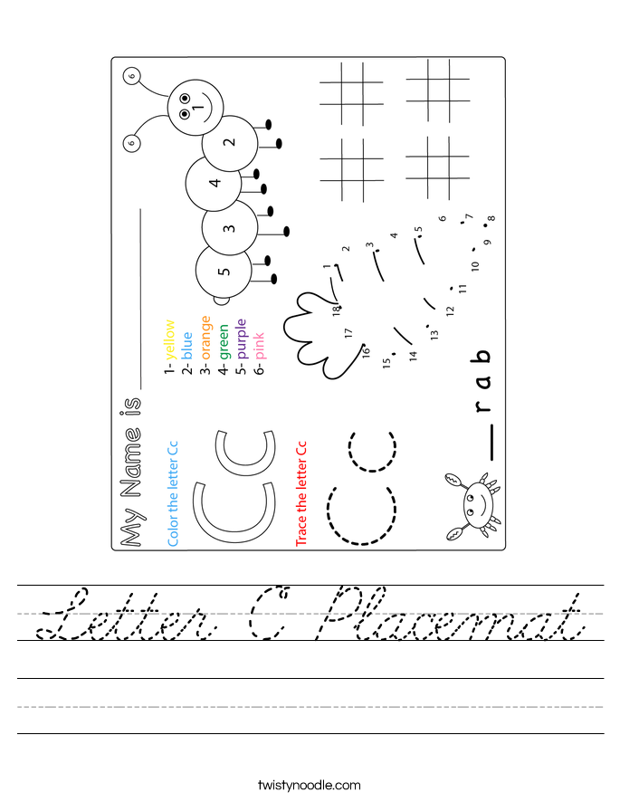 Letter C Placemat Worksheet