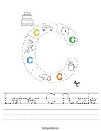 Letter C Puzzle Handwriting Sheet