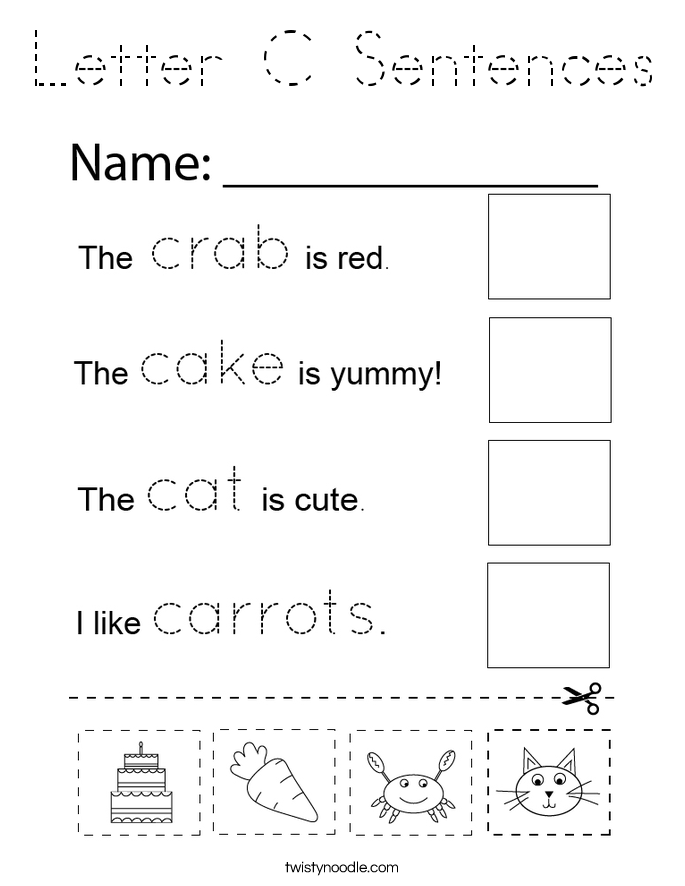 Letter C Sentences Coloring Page