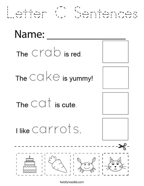 Letter C Sentences Coloring Page