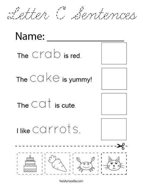 Letter C Sentences Coloring Page