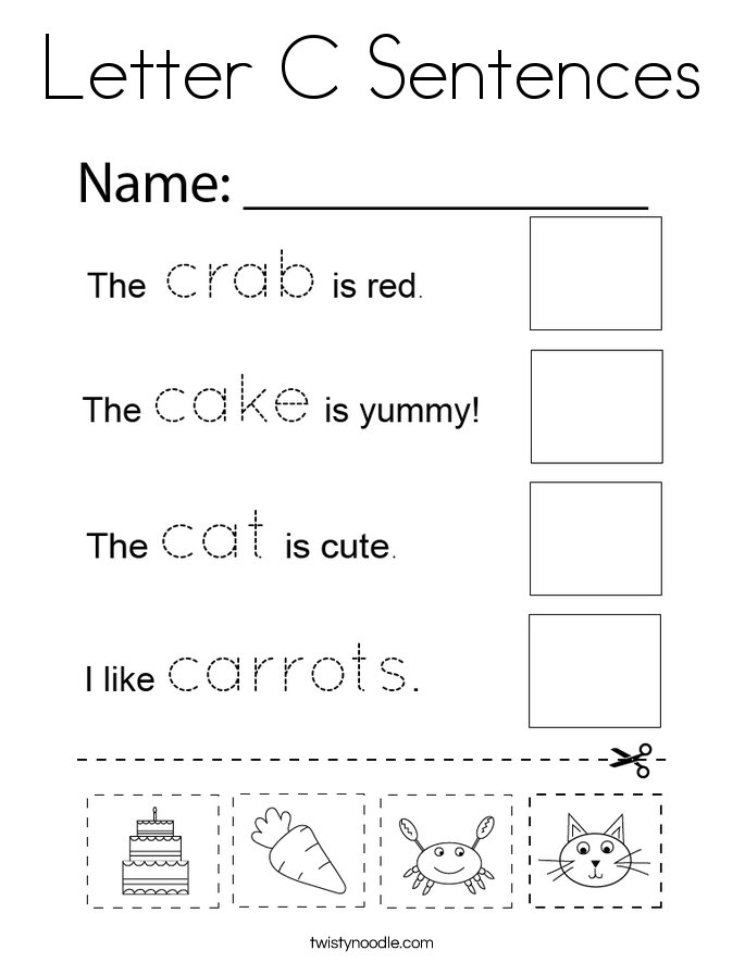 Letter C Sentences Coloring Page