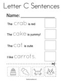 Letter C Sentences Coloring Page