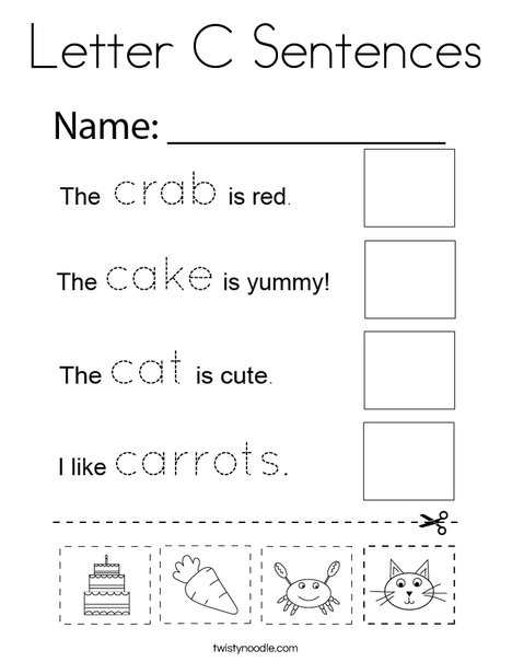 Letter C Sentences Coloring Page