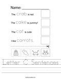 Letter C Sentences Worksheet