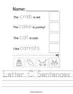 Letter C Sentences Handwriting Sheet