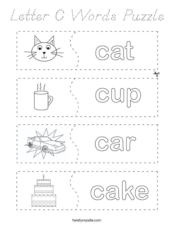 Letter C Words Puzzle Coloring Page