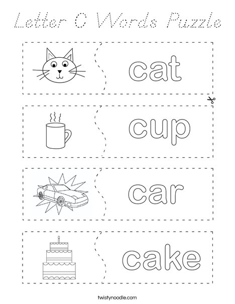 Letter C Words Puzzle Coloring Page
