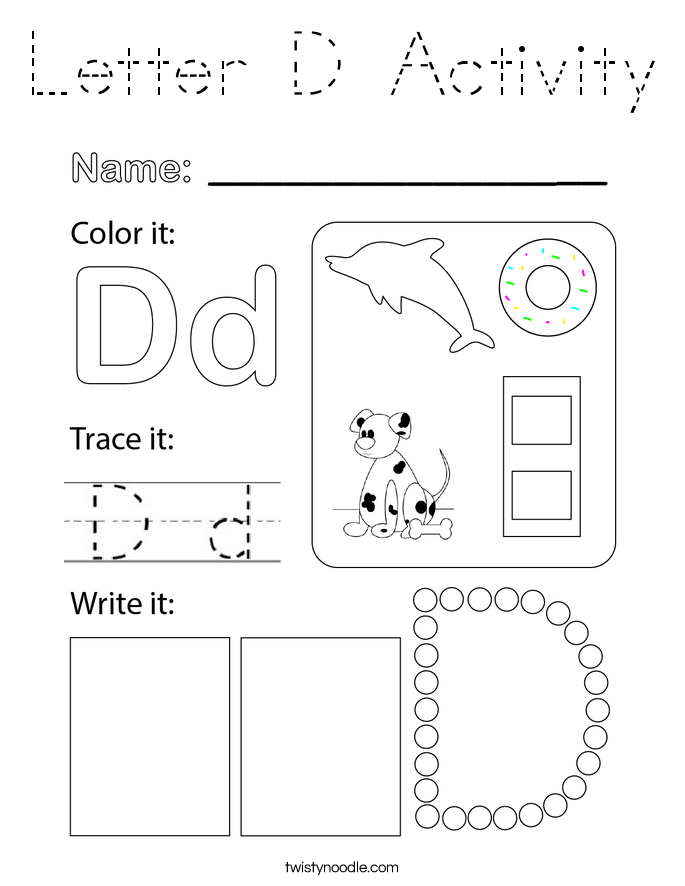 Letter D Activity Coloring Page
