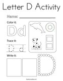 Letter D Activity Coloring Page