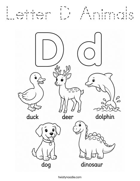 Letter D Animals Coloring Page