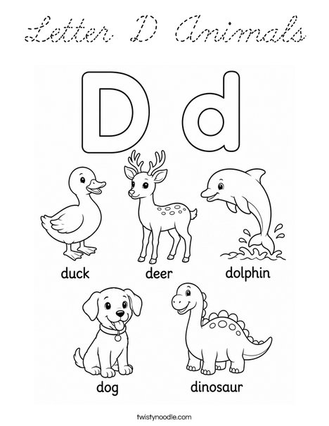 Letter D Animals Coloring Page