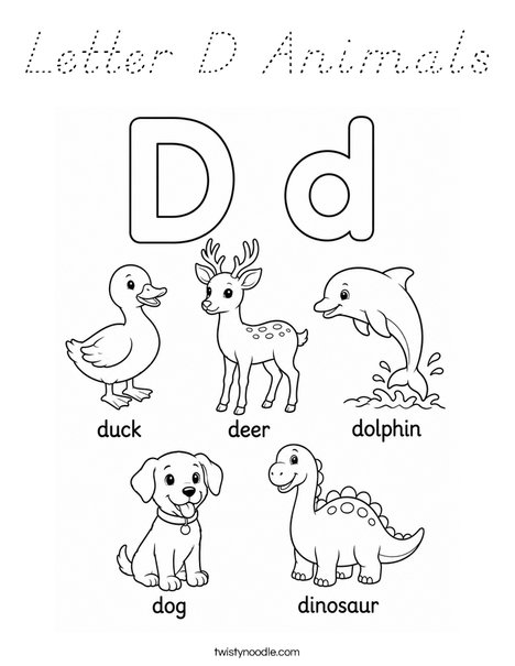 Letter D Animals Coloring Page