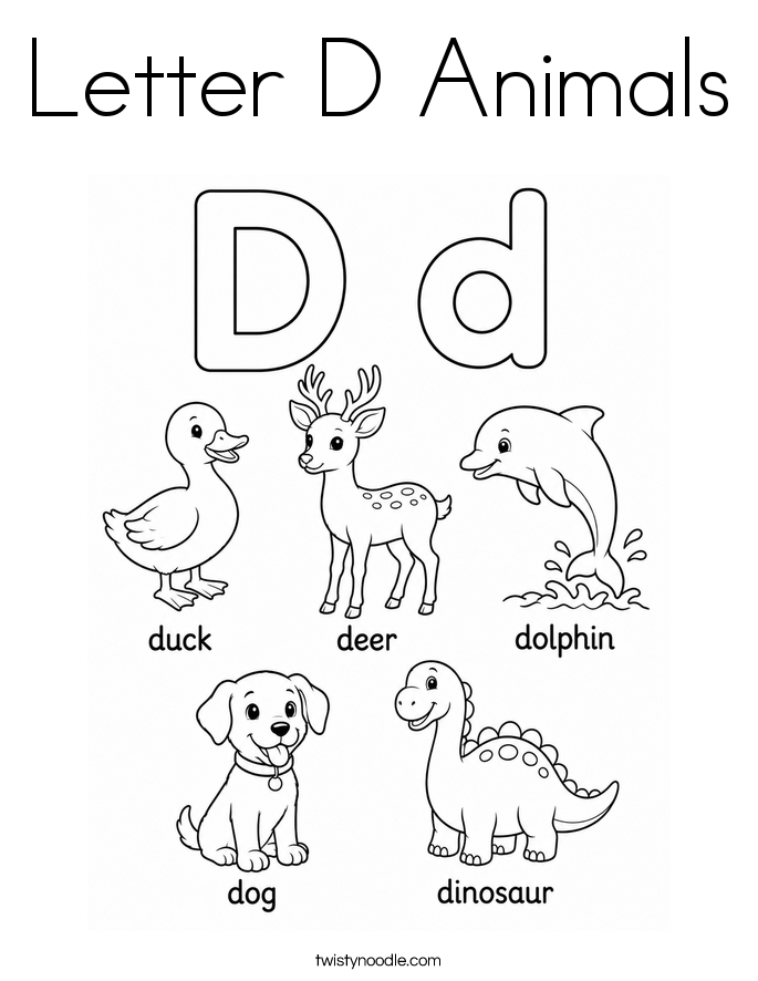 Letter D Animals Coloring Page