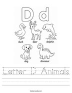 Letter D Animals Handwriting Sheet