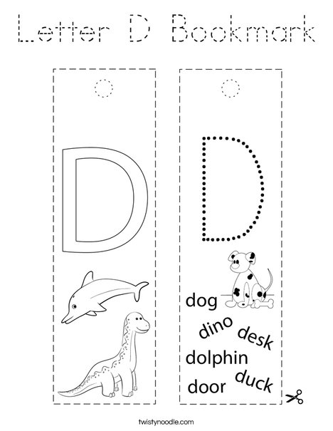 Letter D Bookmark Coloring Page