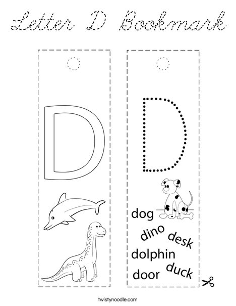 Letter D Bookmark Coloring Page