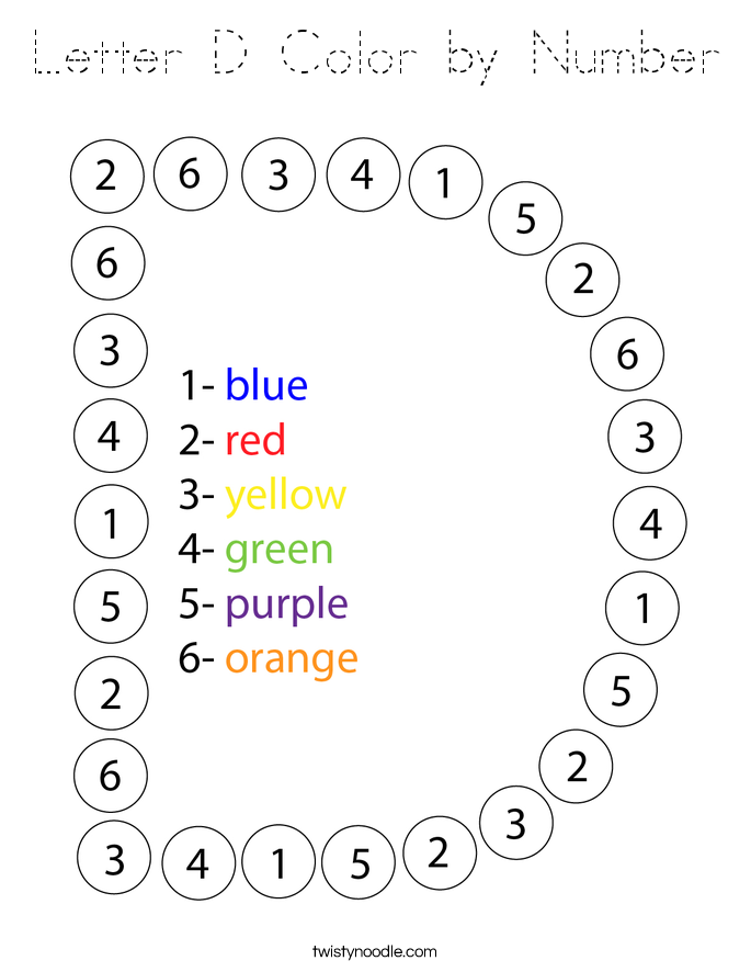 Letter D Color by Number Coloring Page