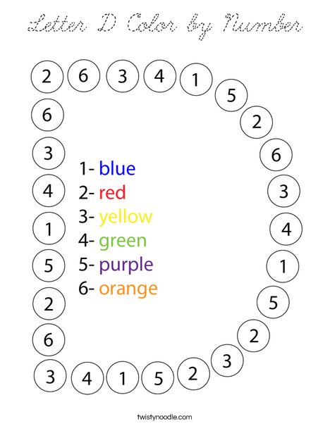 Letter D Color by Number Coloring Page