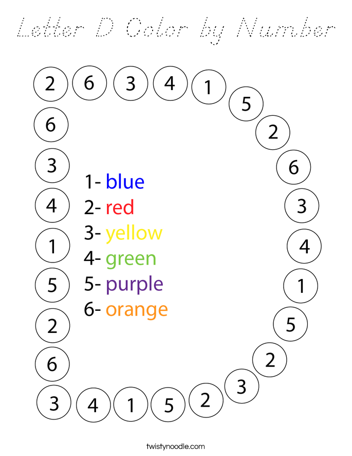 Letter D Color by Number Coloring Page