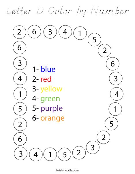 Letter D Color by Number Coloring Page