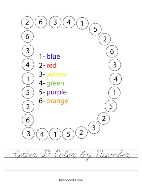 Letter D Color by Number Worksheet