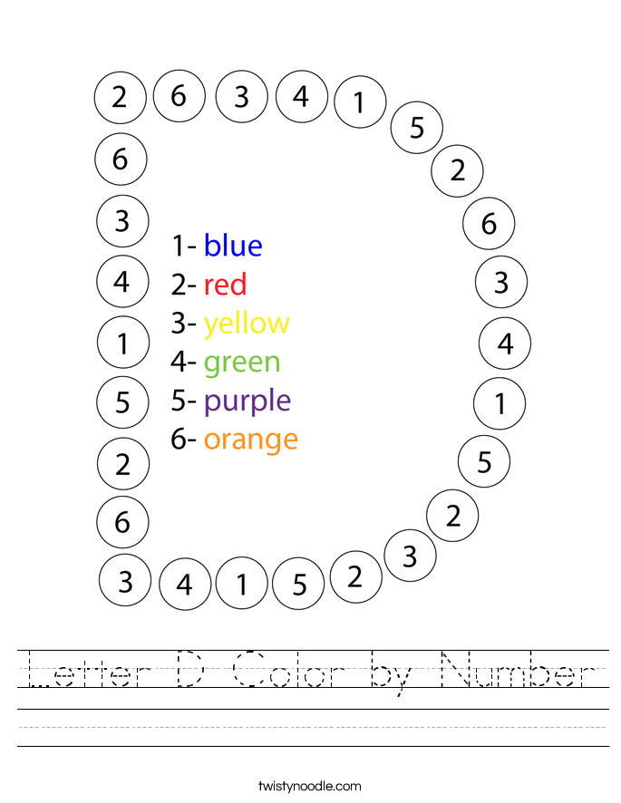 Letter D Color by Number Worksheet