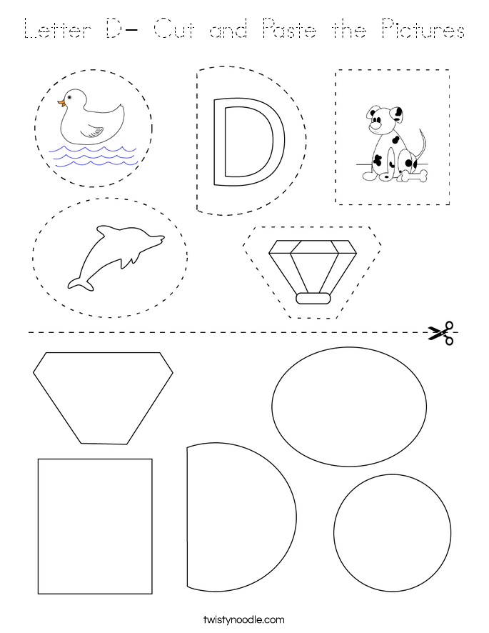 Letter D- Cut and Paste the Pictures Coloring Page
