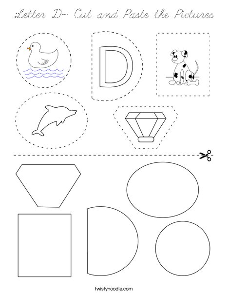 Letter D- Cut and Paste the Pictures Coloring Page