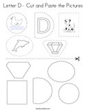 Letter D- Cut and Paste the Pictures Coloring Page