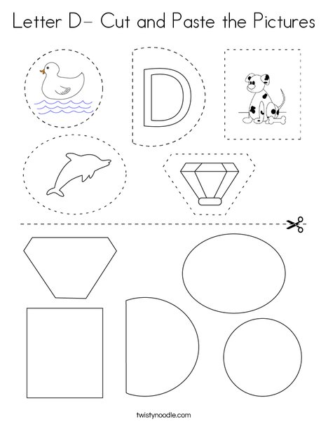 Letter D- Cut and Paste the Pictures Coloring Page