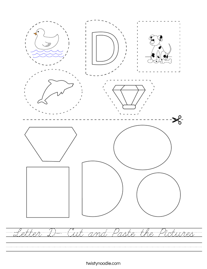 Letter D- Cut and Paste the Pictures Worksheet