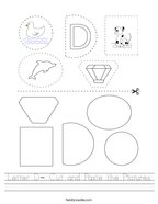 Letter D- Cut and Paste the Pictures Handwriting Sheet