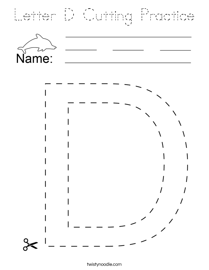 Letter D Cutting Practice Coloring Page - Tracing - Twisty Noodle