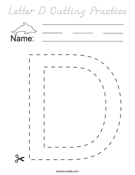 Letter D Cutting Practice Coloring Page - D'Nealian - Twisty Noodle