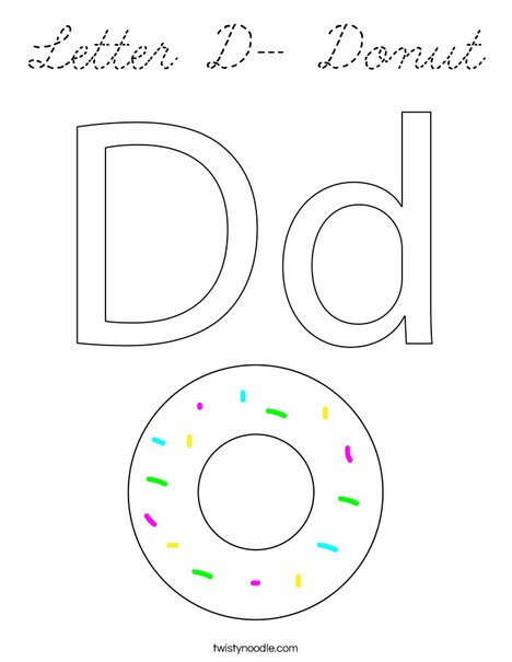 Letter D- Donut Coloring Page - Cursive - Twisty Noodle