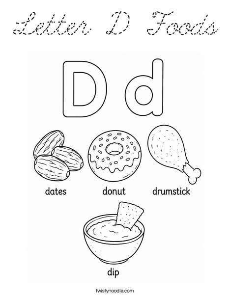 Letter D Foods Coloring Page