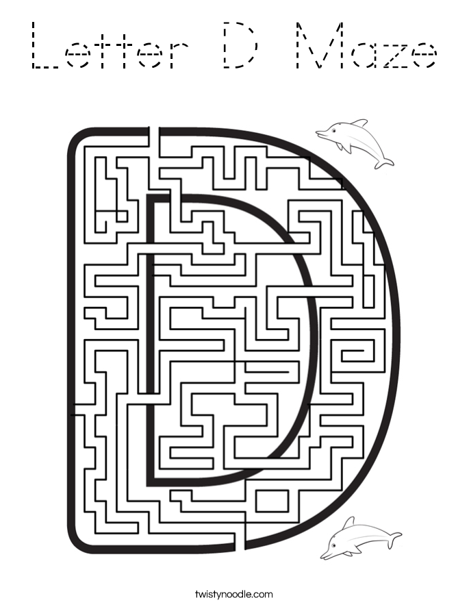 letter d maze coloring page tracing twisty noodle
