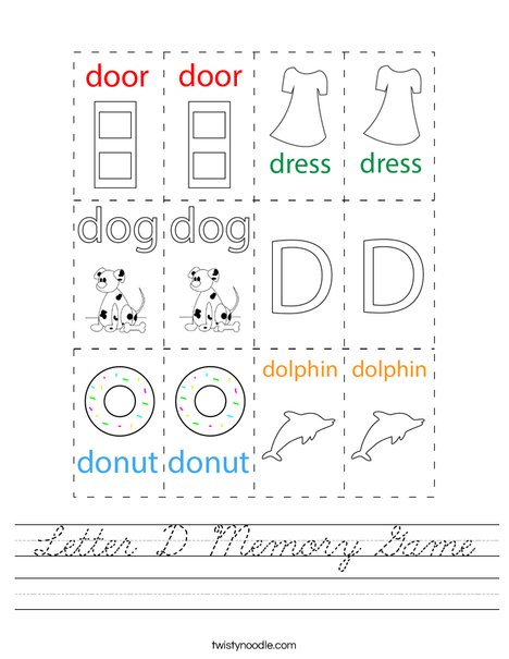 Letter D Memory Game Worksheet