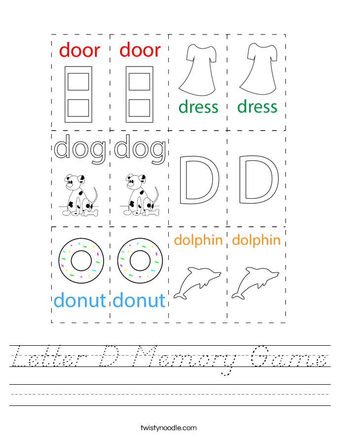 Letter D Memory Game Worksheet
