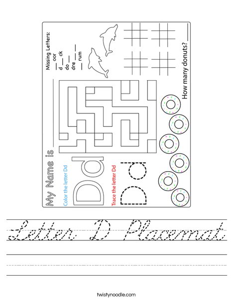 Letter D Placemat Worksheet