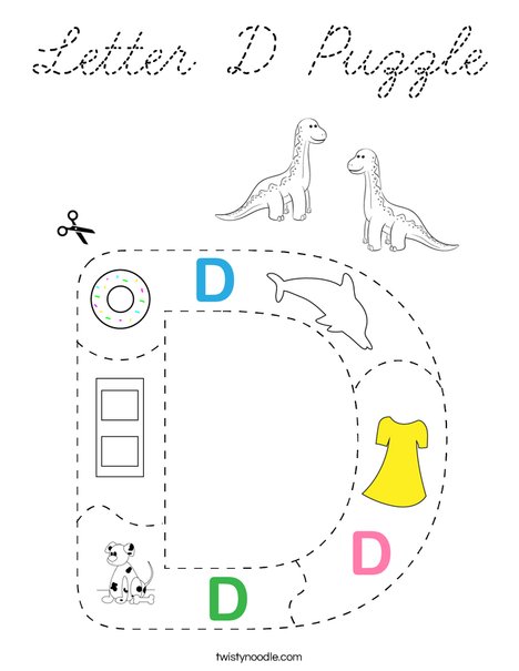 Letter D Puzzle Coloring Page