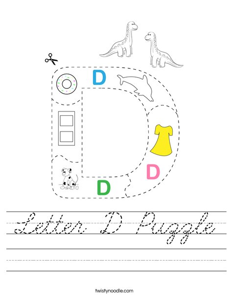 letter d puzzle worksheet cursive twisty noodle