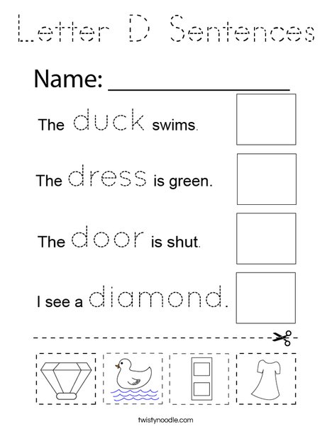Letter D Sentences Coloring Page