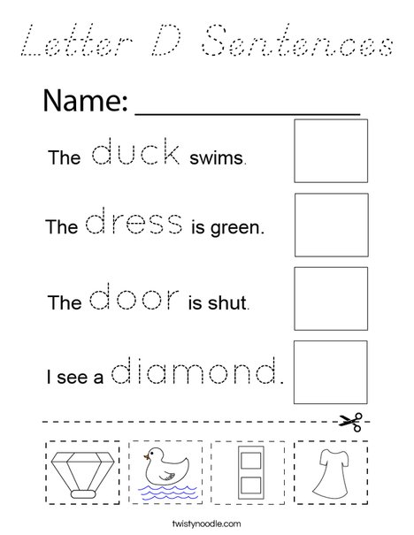 Letter D Sentences Coloring Page