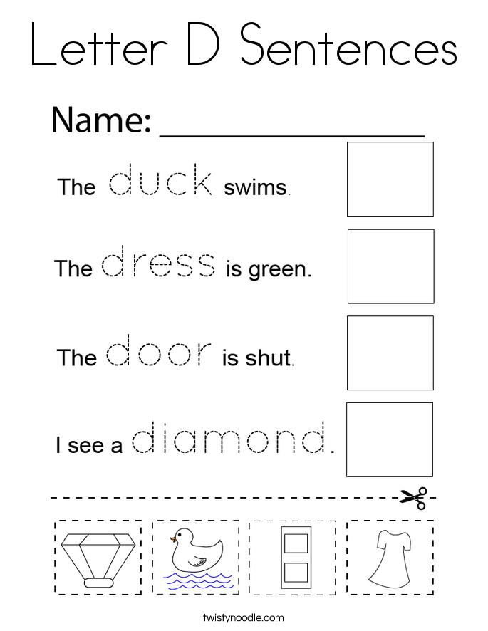 Letter D Sentences Coloring Page